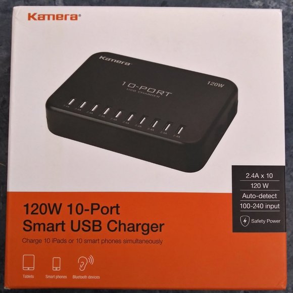 Kamera USB Charger 10-Port 120W, Multi-Port USB Charging Hub 24A Power Station